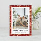 クラシック家族の写真レッド金ゴールドメリークリスマス シーズンカード (スタンド正面)