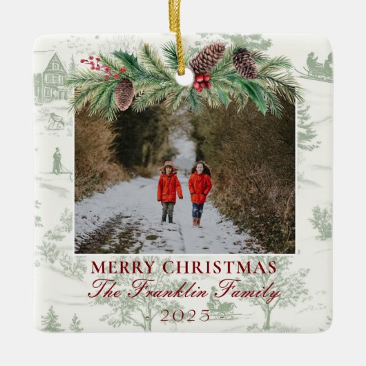 クラシック家族の写真記念 セラミックオーナメント (正面)