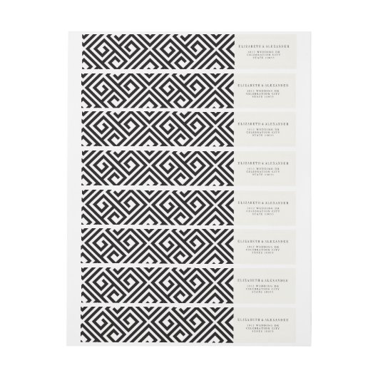 クラシック幾何学的ギリシャ鍵のアモダン結婚ドレス ラップアラウンドラベル (シート)