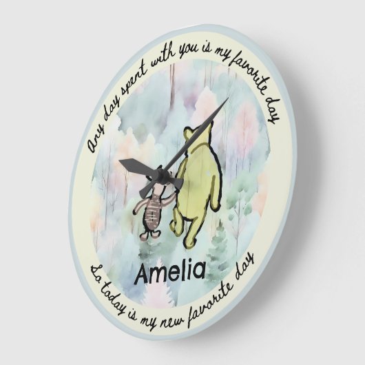 クラシック引用文プーとピグレットウォーターカララーグ ラージ壁時計 (傾斜)