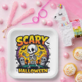 クラシック怖いハロウィーンスケルトン ペーパープレート (パーティー)
