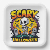 クラシック怖いハロウィーンスケルトン ペーパープレート (正面)