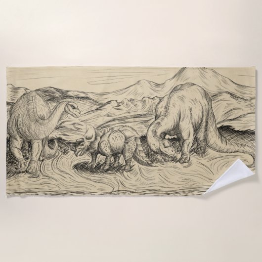 クラシック恐竜 ビーチタオル (正面)