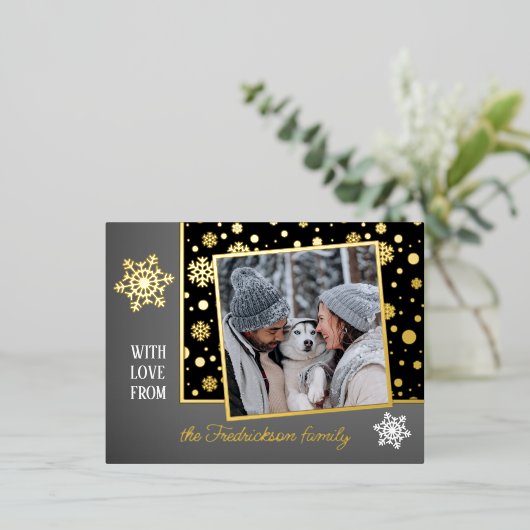 クラシック愛モダン季節のごあいさつ金ゴールド 箔シーズンポストカード (立ち正面)