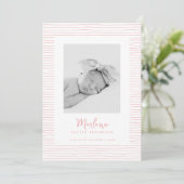 クラシック手描きピンクストライプの色の誕生発表 招待状 (スタンド正面)