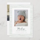 クラシック手描き緑ストライプの出産発表 招待状 (正面/裏面)