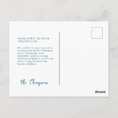 クラシック手描き青ストライプの生誕発表 ポストカード (裏面)