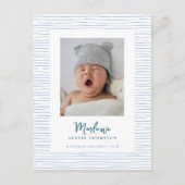 クラシック手描き青ストライプの生誕発表 ポストカード (正面)