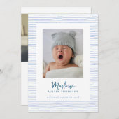 クラシック手描き青ストライプの生誕発表 招待状 (正面/裏面)