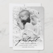 クラシック手書きスクリプトベビーの最初のNoel写真 シーズンカード (正面)