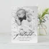 クラシック手書きスクリプトベビーの最初のNoel写真 シーズンカード (スタンド正面)