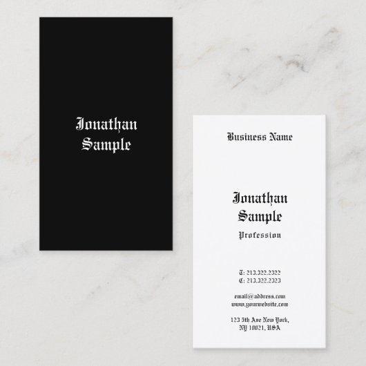 クラシック手書きスクリプト白黒レトロルック 名刺 (正面/裏面)