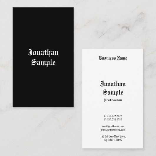 クラシック手書きスクリプト白黒レトロルック 名刺 (正面/裏面)