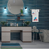 クラシック手紙Aコーラルブルー白モノグラムの色 バスタオルセット