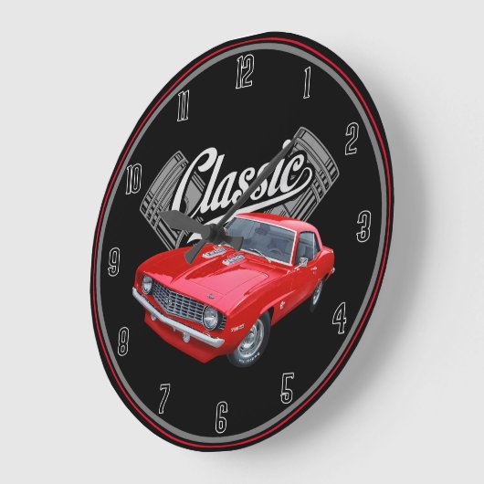 クラシック拳銃とカマロ ラージ壁時計 (傾斜)