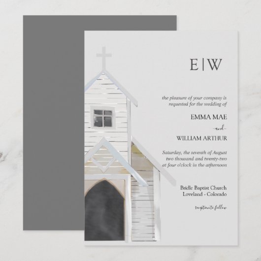 クラシック教会結婚の 招待状 (正面/裏面)