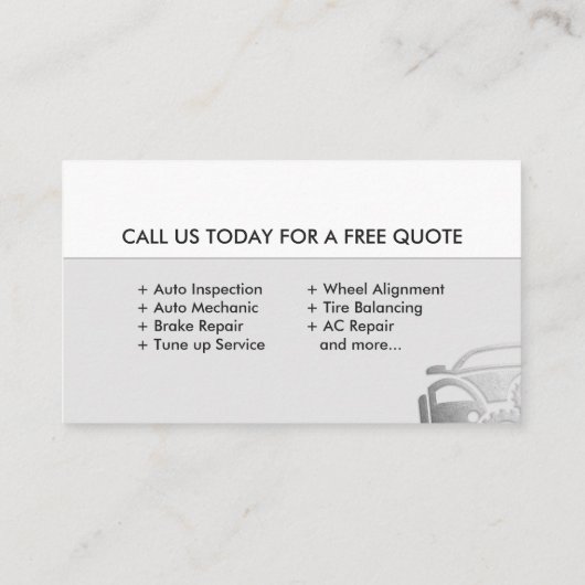 クラシック整備士車の修理 名刺 (裏面)