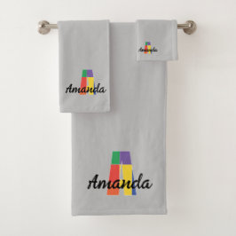 クラシック文字A色の灰色モノグラムの文字 バスタオルセット