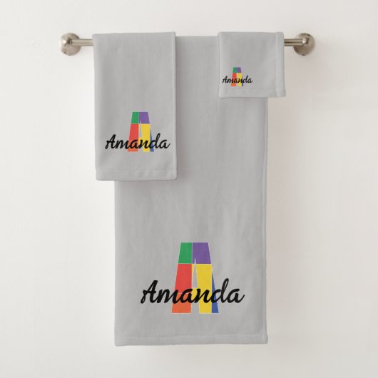 クラシック文字A色の灰色モノグラムの文字 バスタオルセット (インサイチュ)