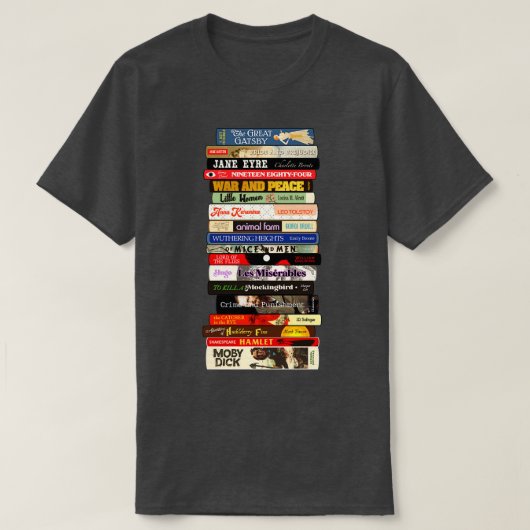 クラシック文学本のスタック Tシャツ (デザイン正面)