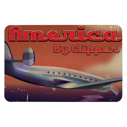 クラシック旅客機 アメリカ旅行ポスター マグネット (横)