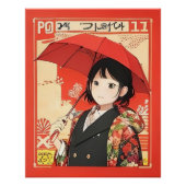 クラシック日本のスタイル – 赤い傘の女の子 ポスター (正面)