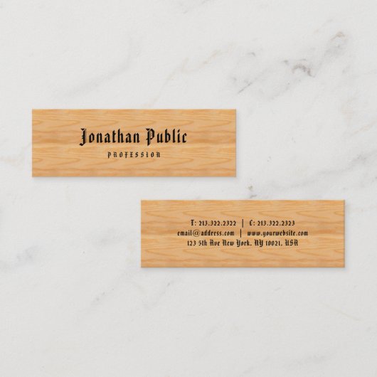 クラシック旧アメリカ文字ウッドルック手書き スキニー名刺 (正面/裏面)