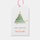 クラシック星付き水の色クリスマスツリー ギフトタグ (正面)