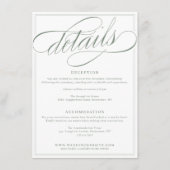 クラシック書のスクリプト白とセージ結婚 エンクロージャーカード (正面)