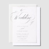 クラシック書エレガント黒文字結婚の ベラム紙招待状 (オフセット)