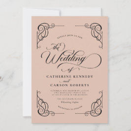 クラシック書モダン書ベージュ&ブラックスクリプト 招待状