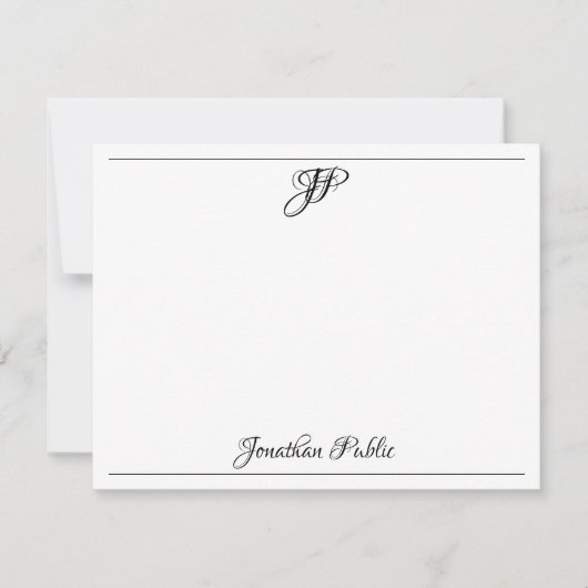 クラシック書付き文字モノグラムテンプレートブラック ノートカード (正面)