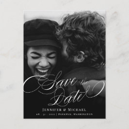 クラシック書結婚のエレガント保存日 案内ポストカード