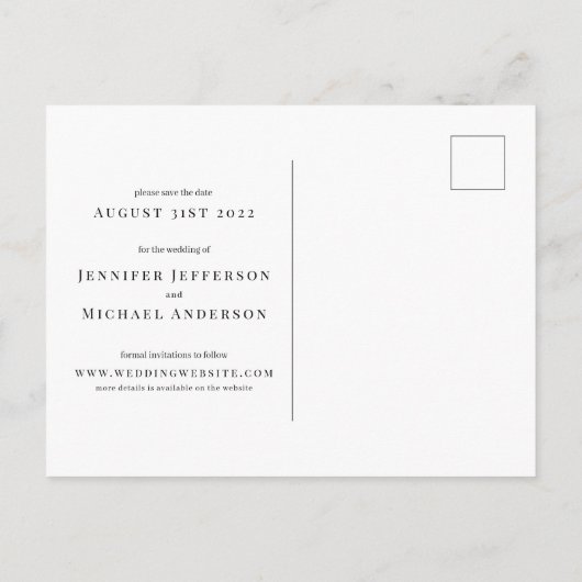 クラシック書結婚のエレガント保存日 案内ポストカード (裏面)