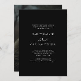 クラシック書道ブラックフォト結婚ズ 招待状