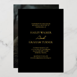 クラシック書道ブラックフォト結婚ズ 箔招待状
