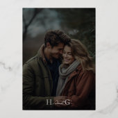 クラシック書道ブラックフォト結婚ズ 箔招待状 (裏面)