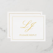 クラシック書道モノグラムウェディングRSVP 箔招待状ポストカード (正面/裏面)