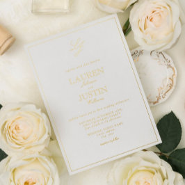 クラシック書道モノグラ結婚ム金ゴールド 箔招待状