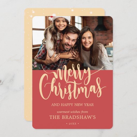 クラシック書道楽しいクリスマス写真 シーズンカード (正面/裏面)