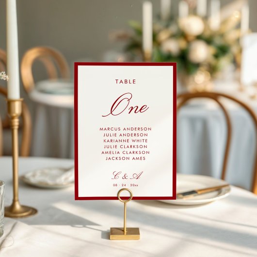 クラシック書道深い赤老金 テーブルナンバー