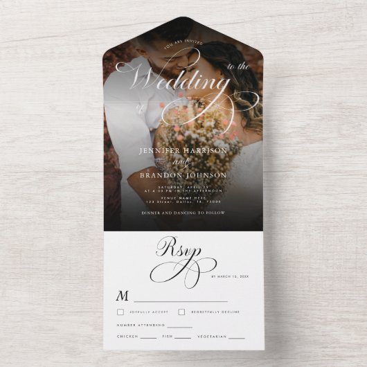 クラシック書道&ダークフォトエレガントな結婚式 オールインワン招待状 (内側)