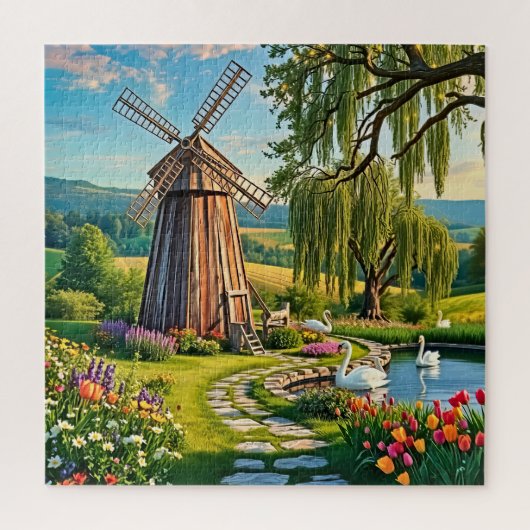 クラシック木製風車 ジグソーパズル (縦)