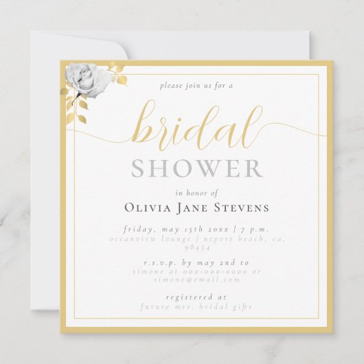 クラシック枠白黒金メッキブライダルシャワー 招待状 (正面)