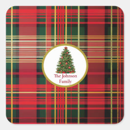 クラシック格子模様クリスマスツリー スクエアシール