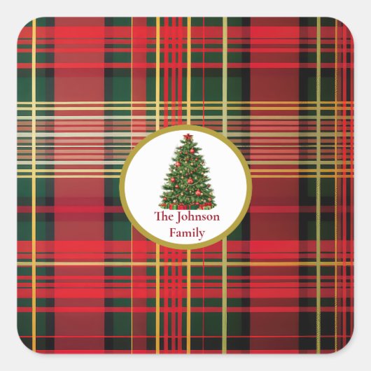 クラシック格子模様クリスマスツリー スクエアシール (正面)