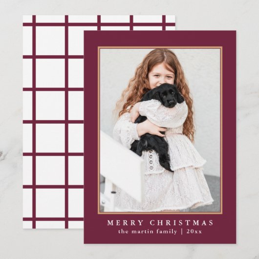 クラシック梅チェック柄メリークリスマスフォト シーズンカード (正面/裏面)