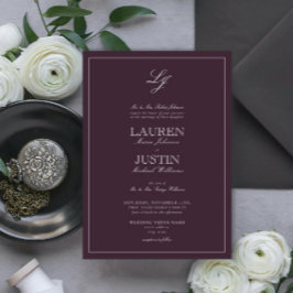 クラシック梅紫書道モノグラム結婚ズ 招待状