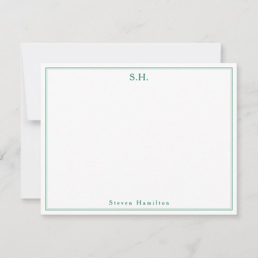 クラシック森グリーンモノグラム名ミニマリスト ノートカード (正面)