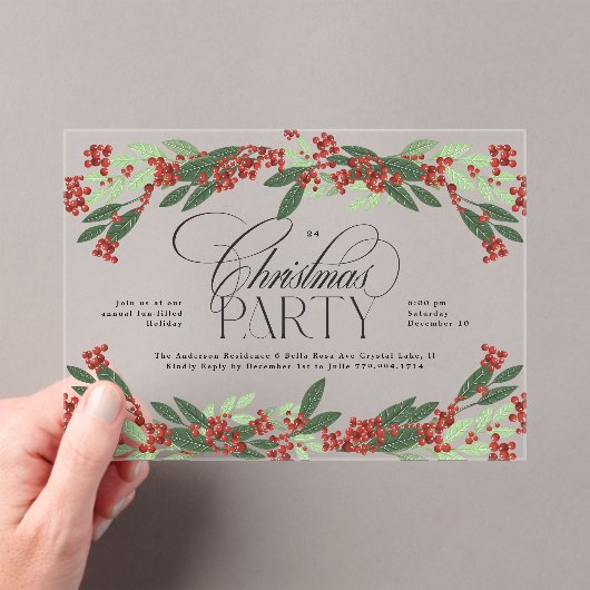 クラシック植物性クリスマスパーティー アクリル招待状 (インサイチュ (ポータブル))